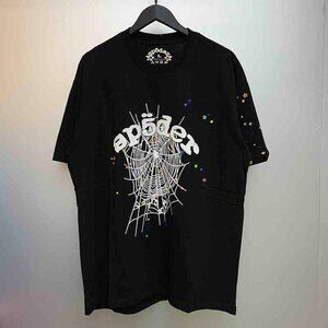Men's Sp5der Print Round Neck Black Short Sleeves